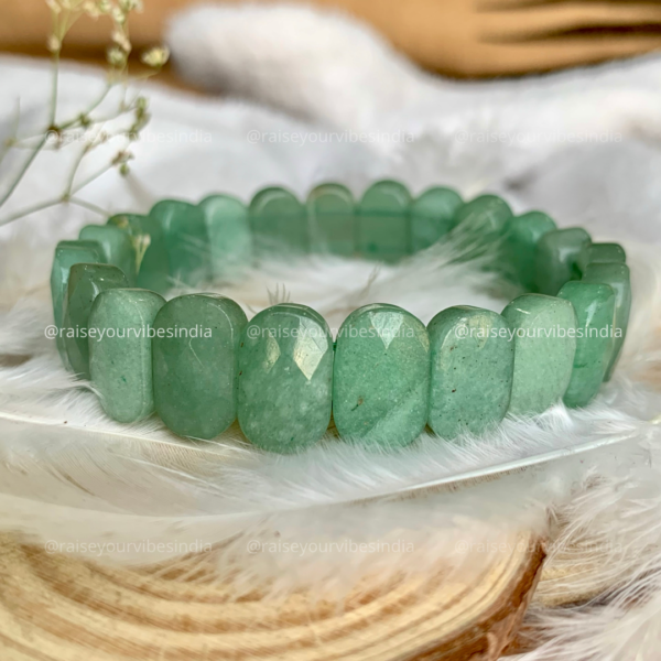 ENERGIZED Green Aventurine Flat Faceted Bracelet - 7 inches ( Abundance, Luck, Manifestation, Success, Opportunities) | 100% Authentic & Natural