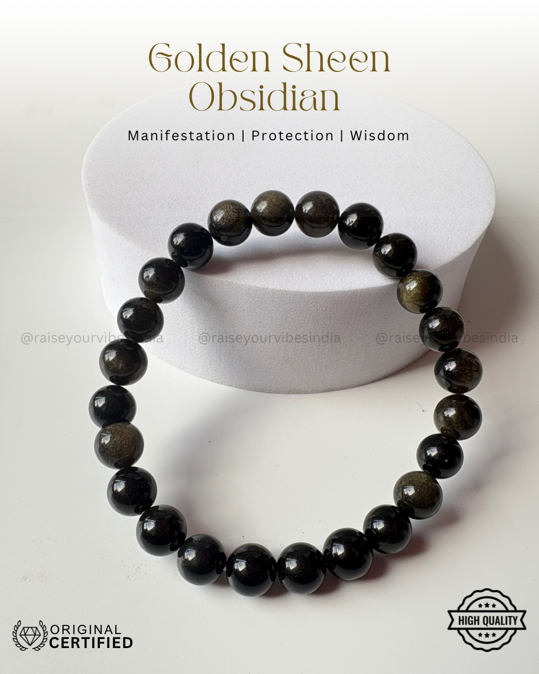 Energized Goldsheen Obsidian Bracelet (Fulfilment- Spirituality – Manifest - Success) 8mm |💎100% Authentic &
