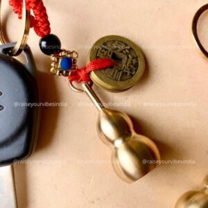 Gourd Keychain with Feng Shui Coins Brass Calabash Wu Lou Pendant Keychain | Including Stones