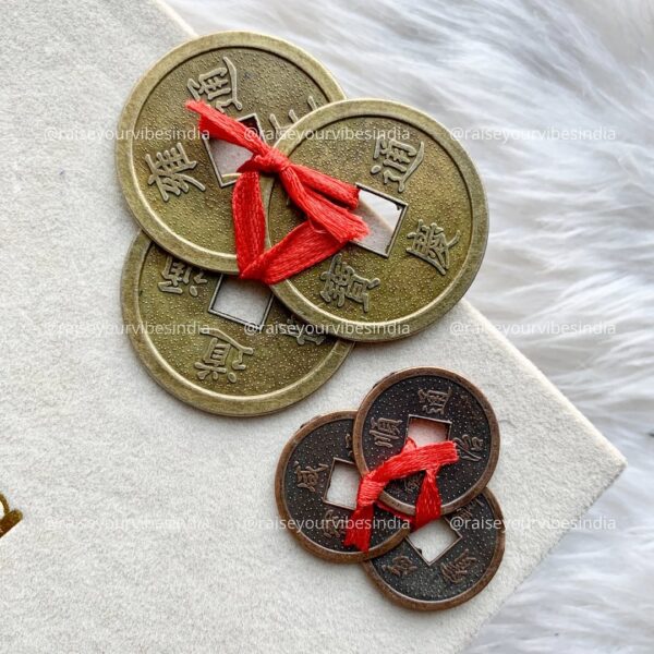 Feng Shui Chinese Lucky Coins for Success, Wealth & Prosperity (Three Lucky Chinese Coins Tied with Red Ribbon)