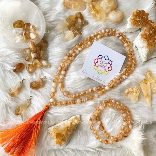 Natural Citrine Jaap Mala Star quality (Abundance, Manifestation Growth - Success) 8mm | 100% Authentic & Natural | With Certificate