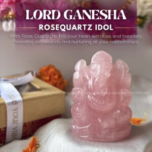 Natural Rose Quartz Ganeshji (130grams, 2.25inches) | 100% Natural & Certified