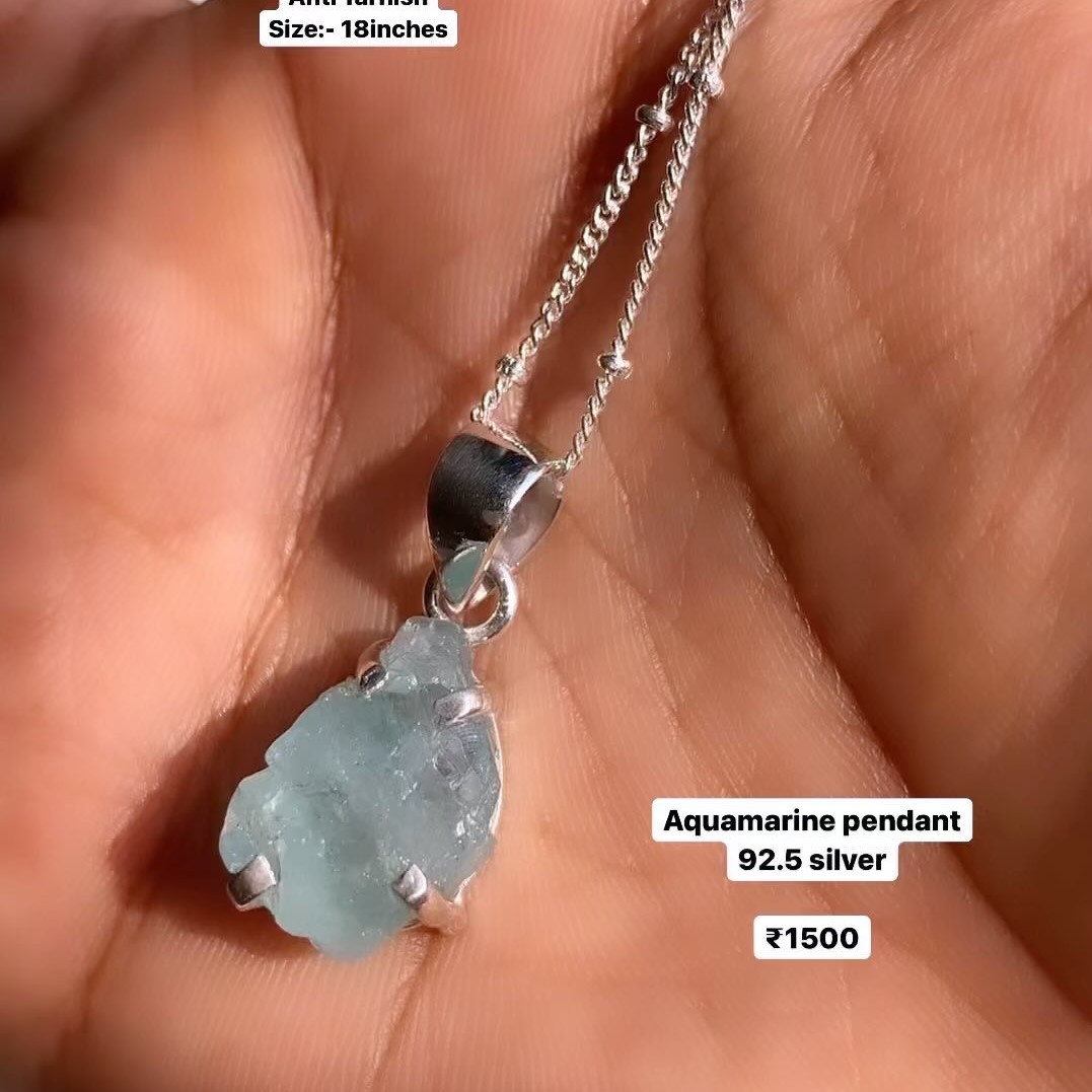 Natural Raw Aquamarine 92.5 Silver Pendant | Daily wear | 100% Authentic & Natural