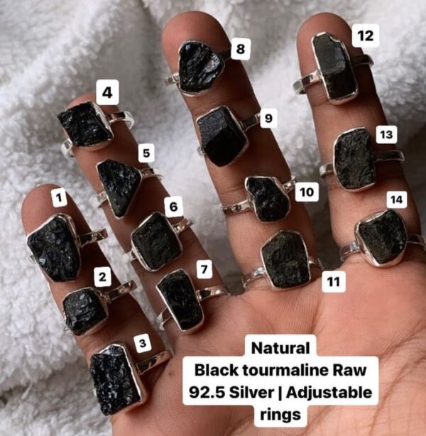 Natural Black Tourmaline Raw | 92.5 Silver Ring | Adjustable | 100% Authentic & Natural