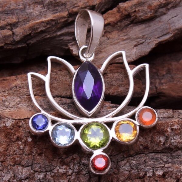 Natural Lotus with 7 Chakra 92.5 Silver Ring in Silver | 100% Authentic & Natural