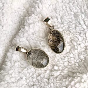 Natural Black Rutilated Quartz 92.5 Silver Pendant| Skin Touch| 100% Authentic & Natural