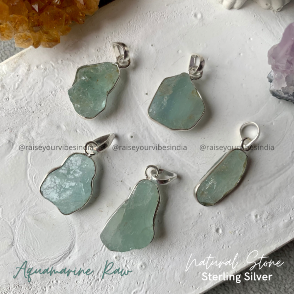 Natural Aquamarine Raw 92.5 Silver Pendant | 100% Authentic & Natural