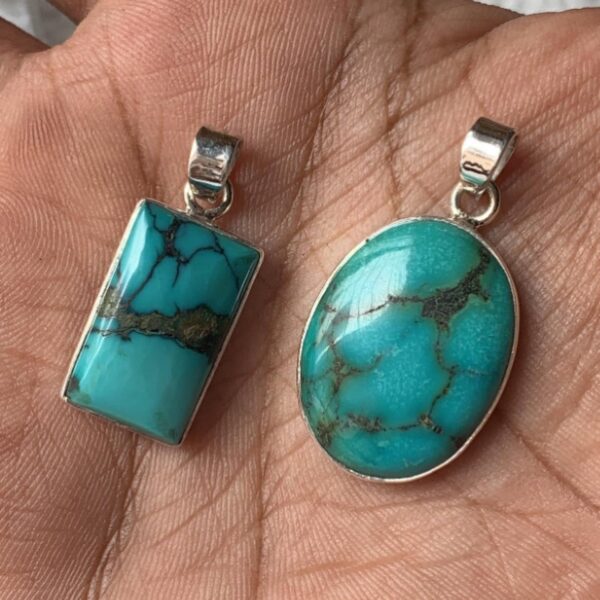 Natural Tibetian Turquoise 92.5 Silver Pendant big | Skin Touch | 100% Authentic & Natural