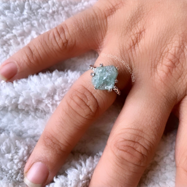 Natural Raw Aquamarine | 92.5 Silver Ring | Adjustable | 100% Authentic & Natural | Daily Wear