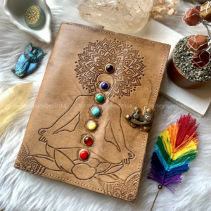 Personal Manifest Journal with 7 Semi Precious Crystals ⭐️ Made with Faux Leather ⭐️ Handmade Paper