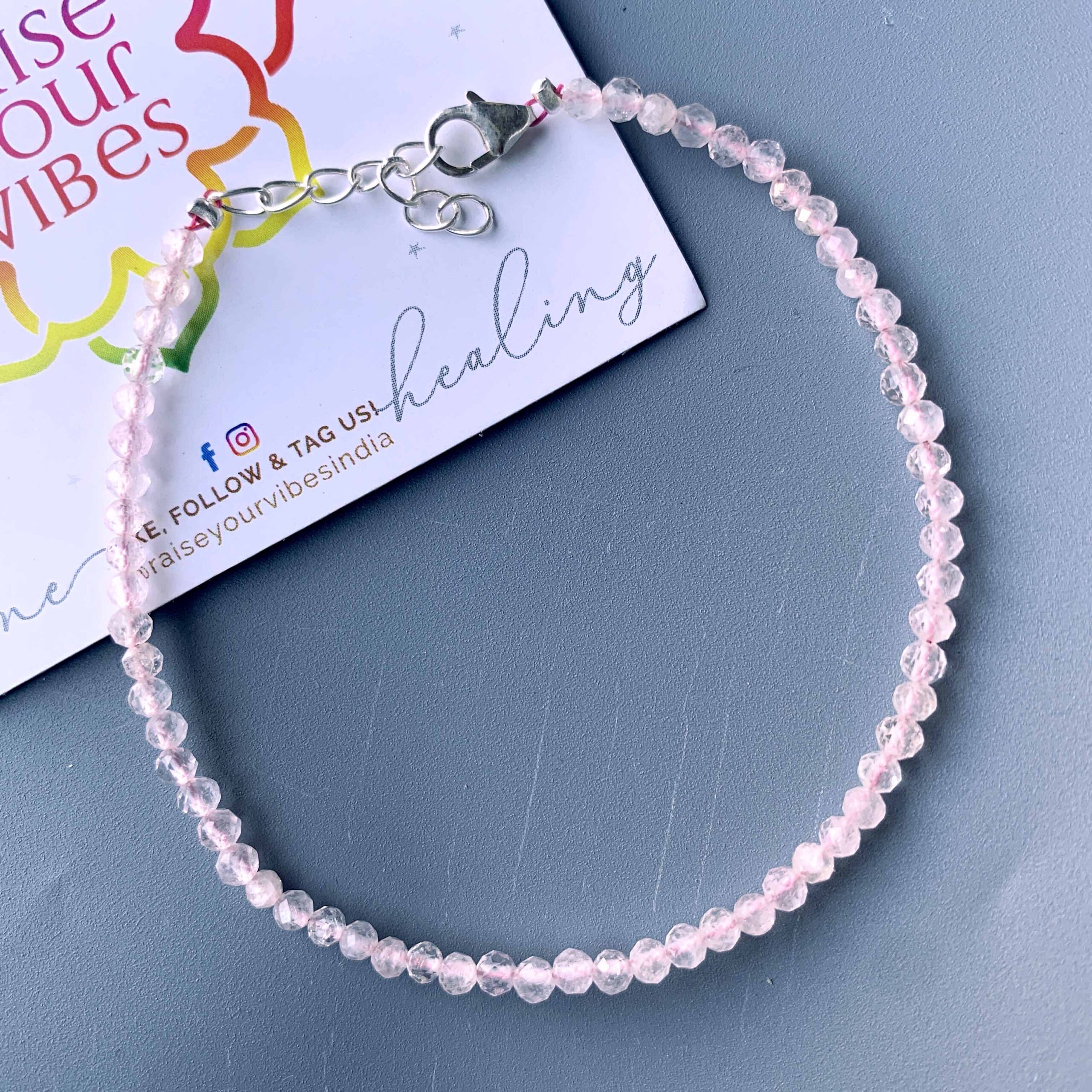 ENERGIZED Rose Quartz 3mm 92.5 Silver Bracelet | Adjustable | 100% AUTHENTIC & NATURAL - Rosequartz