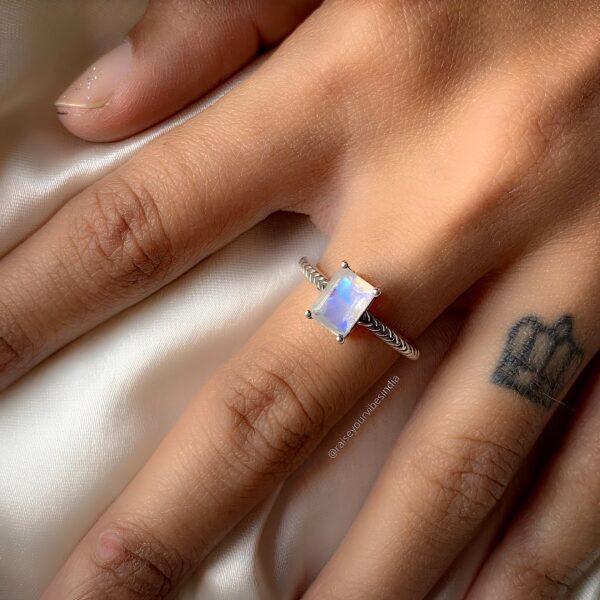 Natural Minimal Rainbow Moonstone Ring | 92.5 Silver Ring | Adjustable | 100% Authentic & Natural | Daily Wear