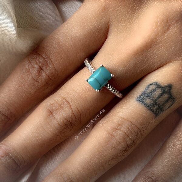 Natural Minimal Tibetan Turquoise Ring | 92.5 Silver Ring | Adjustable | 100% Authentic & Natural | Daily Wear