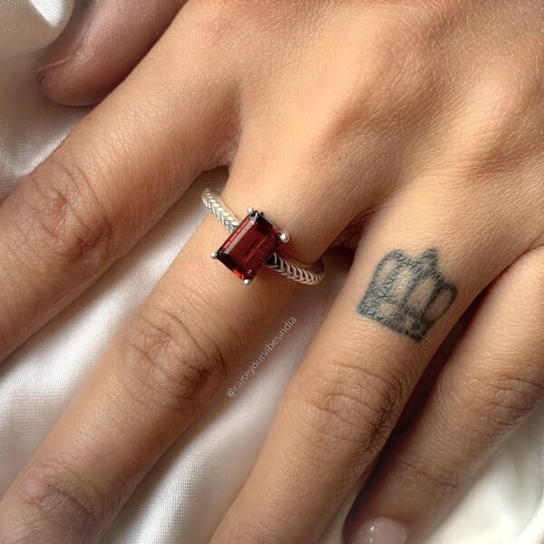 Natural Minimal Garnet Square Ring | 92.5 Silver Ring | Adjustable | 100% Authentic & Natural | Daily Wear