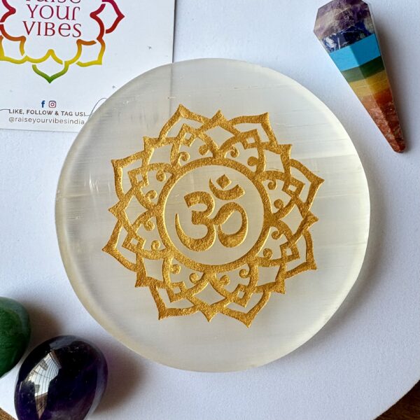 Natural Selenite Om Plate