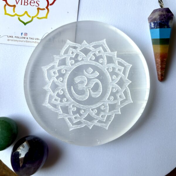 Natural Selenite Om Plate