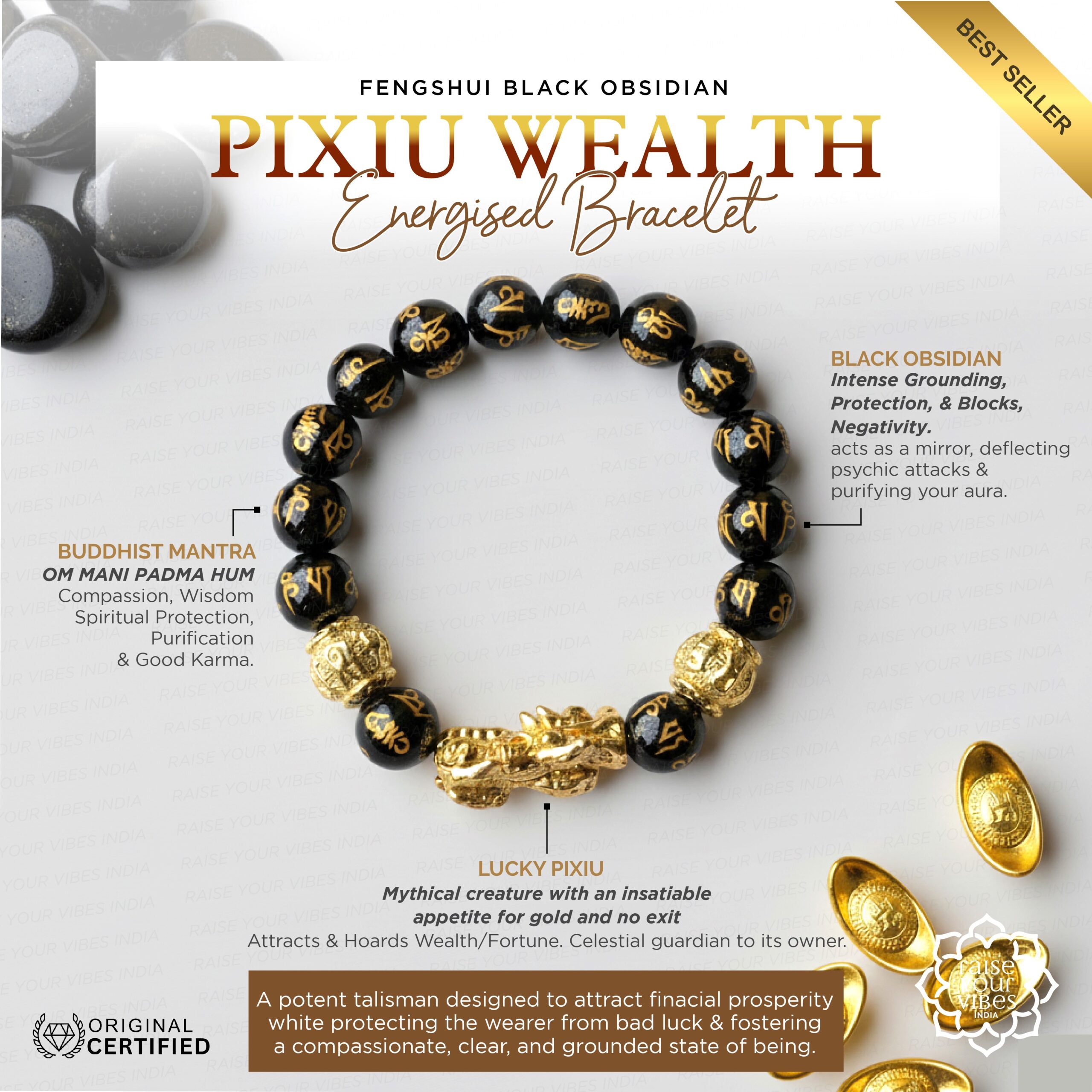 Energized BLACK OBSIDIAN PIXIU BRACELET FOR WEALTH AND Protection