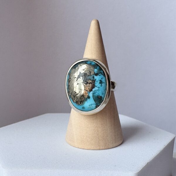 Energised Natural Irani Turquoise (Firoza) 13.65ct | 92.5 Silver - Adjustable Ring