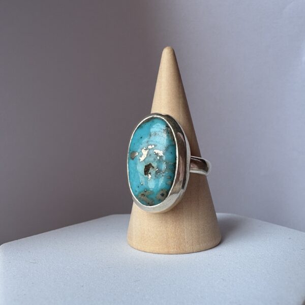 Energised Natural Irani Turquoise (Firoza) 13.65ct | 92.5 Silver - Adjustable Ring