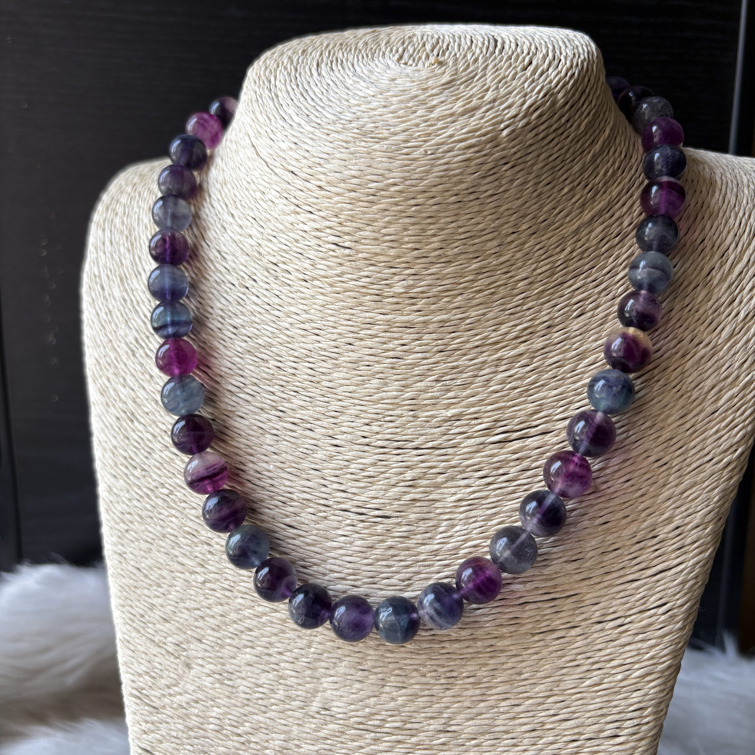 Energized Multi Fluorite Necklace - 10MM - 18inches Star Quality (Cleansing Learning Structure – Clarity) | 100% Authentic & Natural