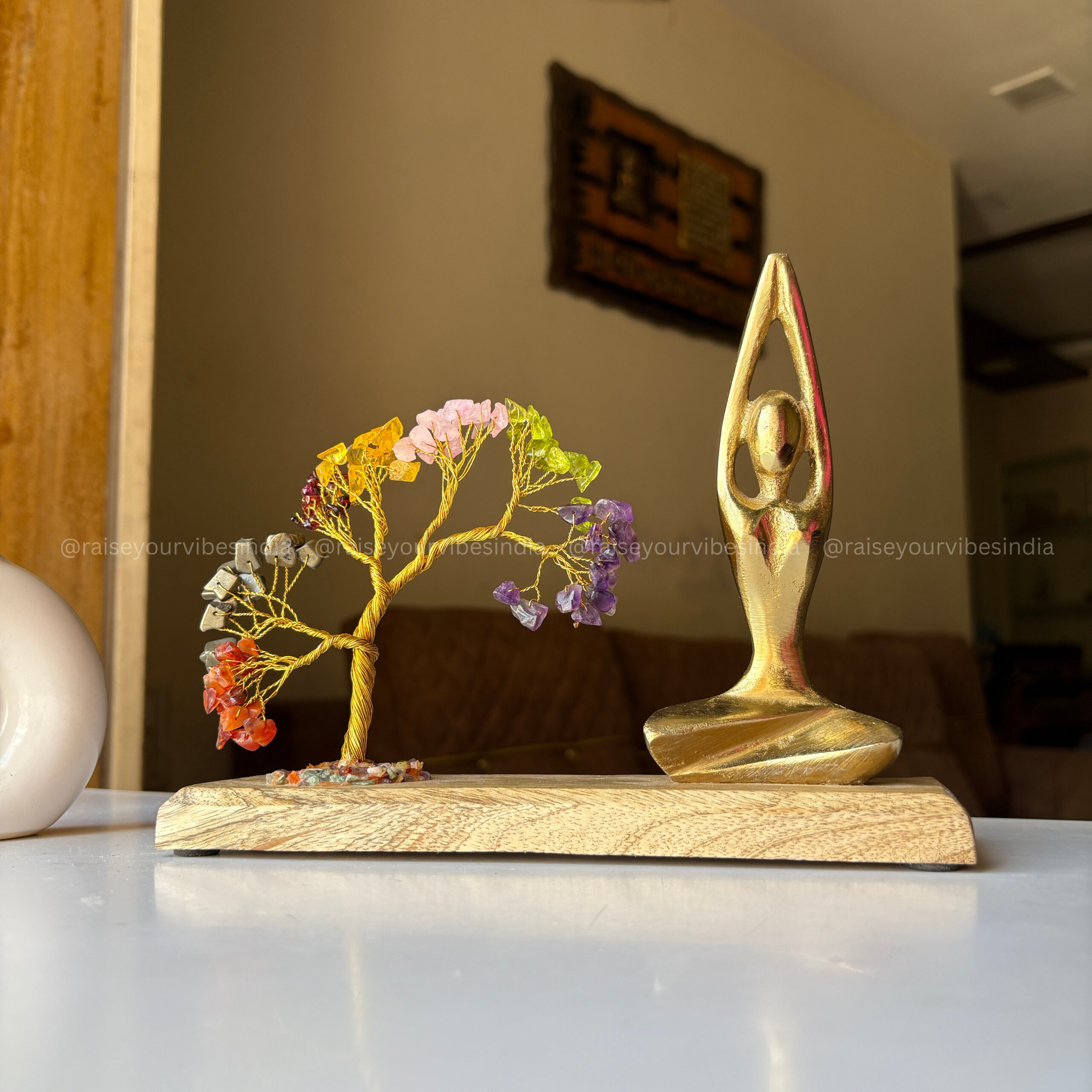 π7 Chakra Crystal Tree with Sukhasana Pose