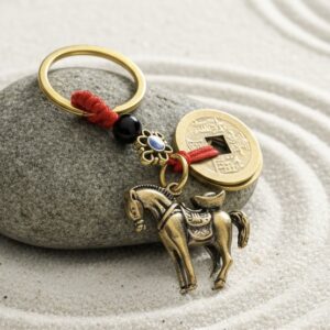 Fengshui Victory Horse With Lucky Coins And Mystique Knot Charm Key Chain Key Ring