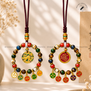 Five Wealth Gods Feng Shui Hanging with Dragon & Prosperity Mantra – Car & Home Decor