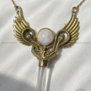 ✨ Goddess Isis & Serpents Pendant with Moonstone and Clear Quartz