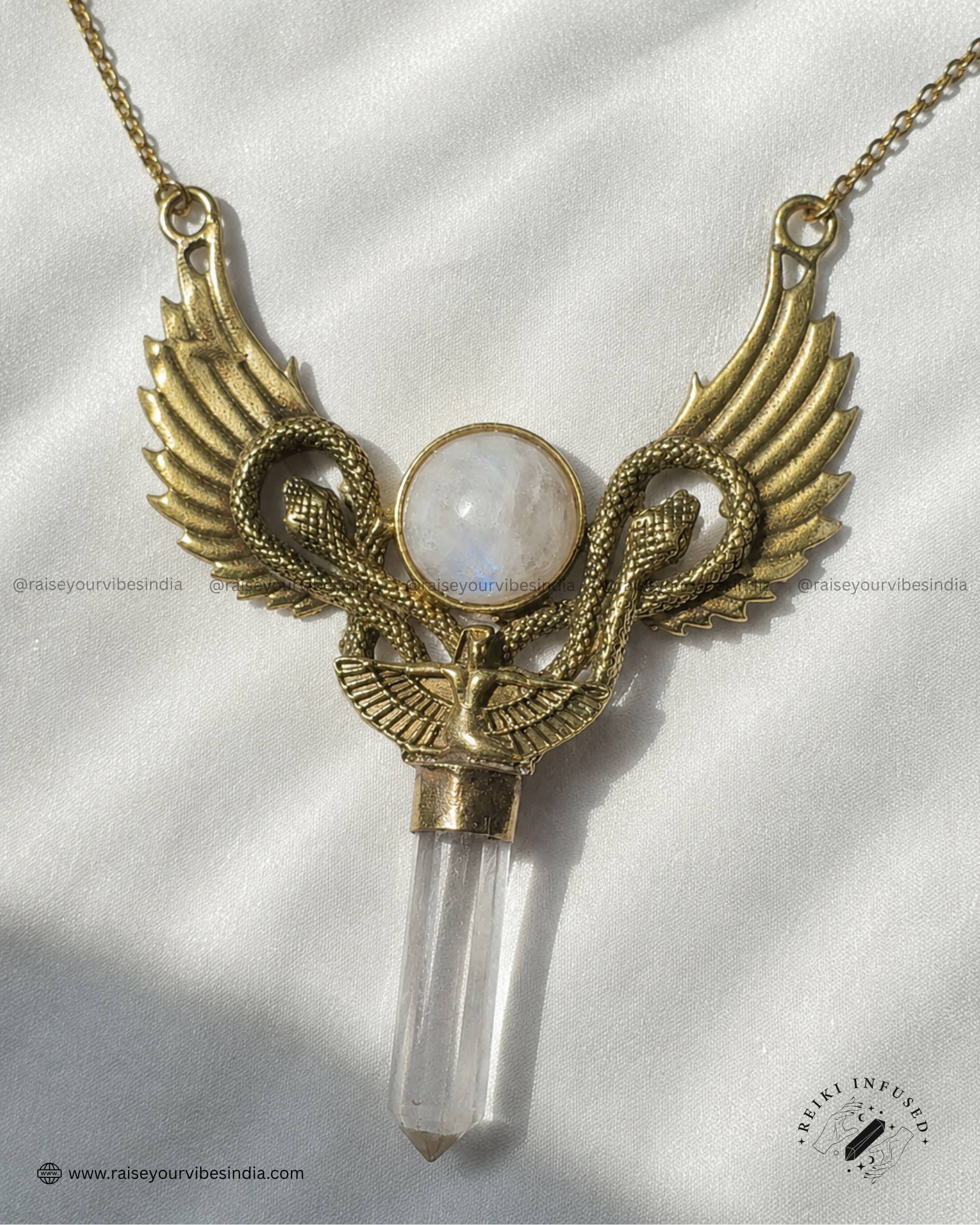 ✨ Goddess Isis & Serpents Pendant with Moonstone and Clear Quartz
