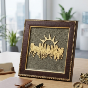 7 Horses on Raw Pyrite Frame | Seven Horses Wall Decor Pyrite Stone Frame for Success & Fame | Vastu Items for Money Attraction | Wall Decor | Ideal Gift | 6x6 Inch | 1 Piece