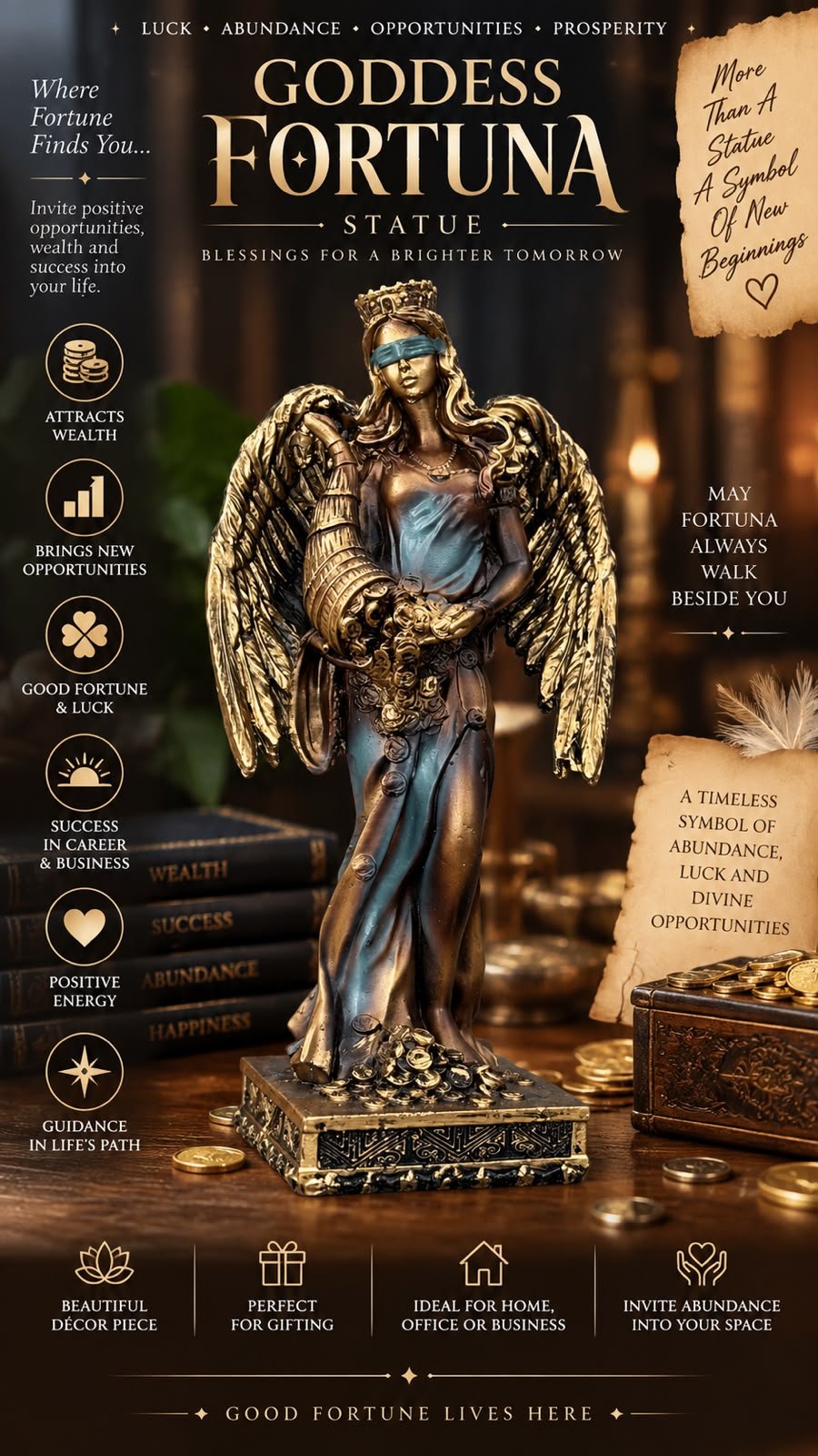 Goddess Fortuna Poly Resin Statue Size 7 inches